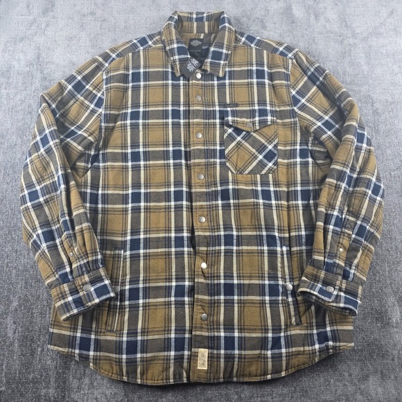 Harley-Davidson Other - Harley Davidson Quilted Flannel Shirt Jacket Shacket Blue Tan Plaid Biker XXL